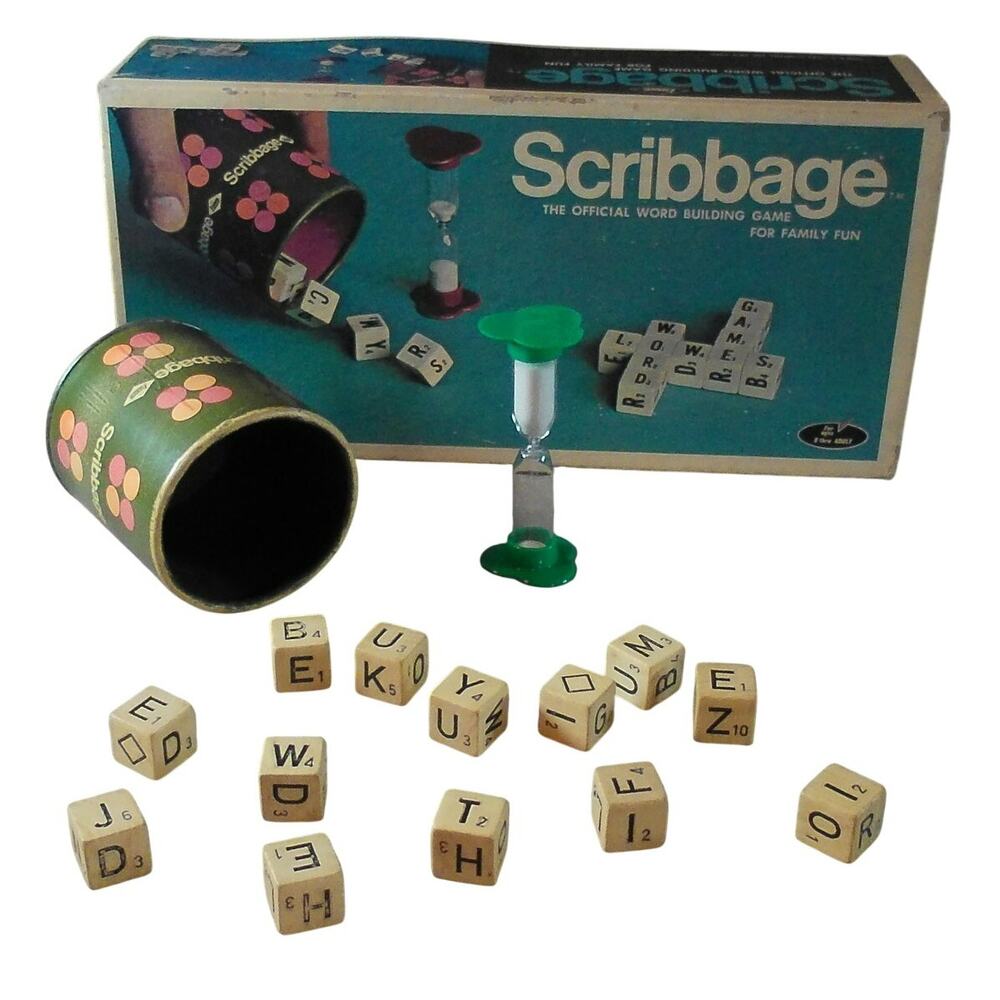 Vintage 1968 Scribbage Official Word Building Game Complete #948 ES Lowe